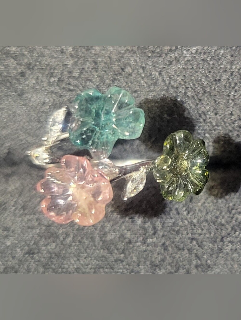 Sterling Silver Carved Tourmaline Open Ring